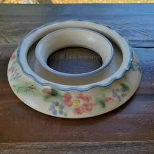Vintage Folsom Clouds 2 Flower Ring Centerpiece Vase with Hummingbirds 1997